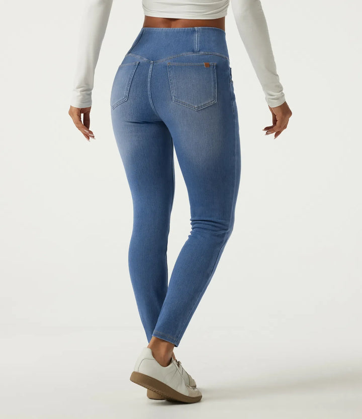Halara Flex High Waisted Tummy Control Crossover Skinny Casual Jeans with Pockets