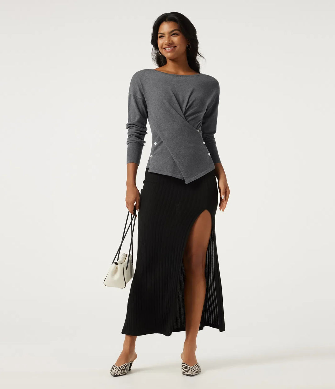 Boat Neck Long Sleeve Asymmetric Casual Sweater