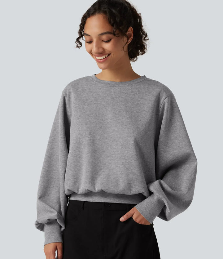 Round Neck Bubble Long Sleeve Casual Sweatshirt