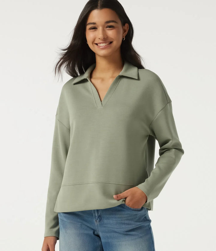 SpacerTek Lapel Long Sleeve Slit Hem Casual Sweatshirt