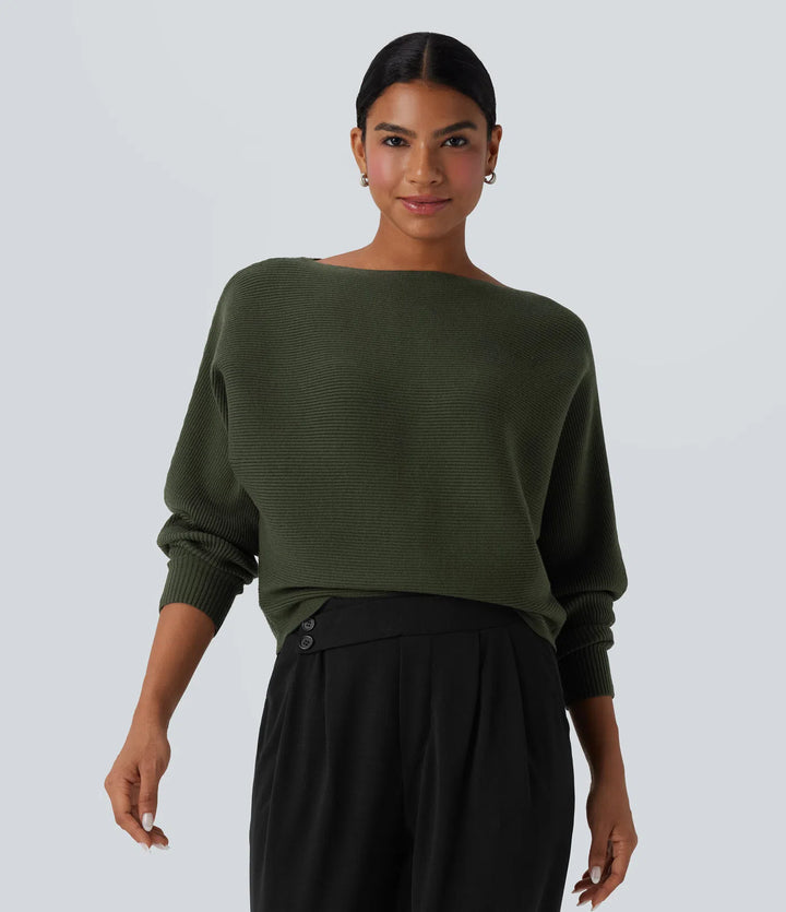 Boat Neck Batwing Sleeve Casual Sweater