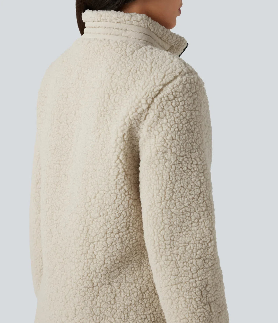 Stand Collar Zip Fly Relaxed Hiking Teddy Jacket with Pockets