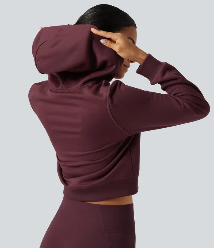 Hooded Long Sleeve Fleece Workout Sweatshirt with Pockets