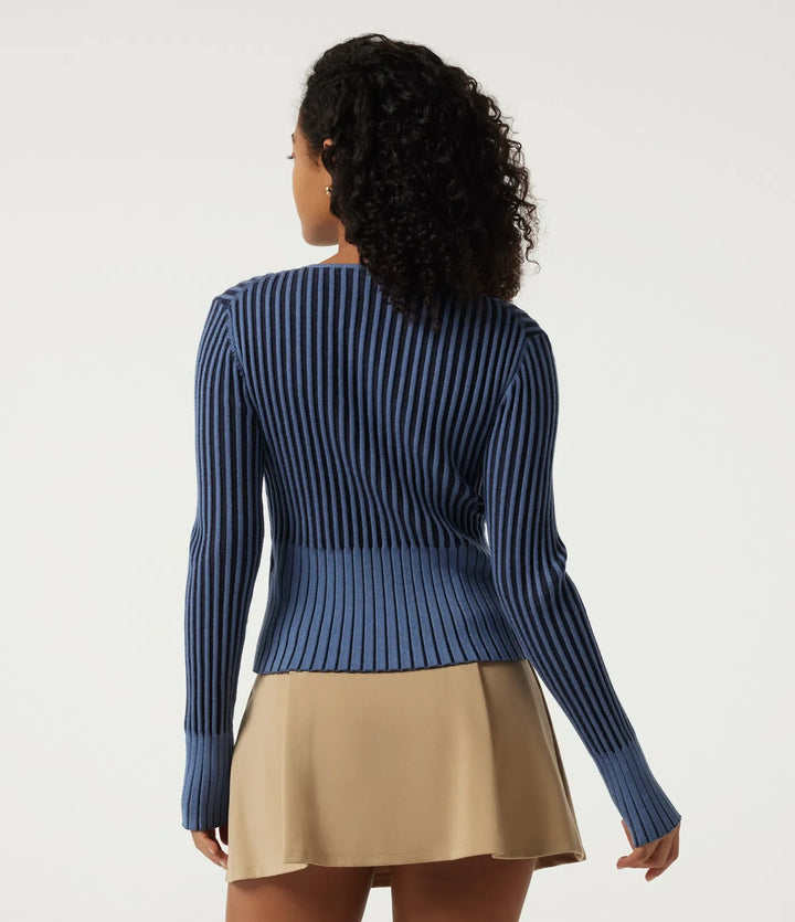 Ribbed Knit Round Neck Long Sleeve Slim Work Cardigan