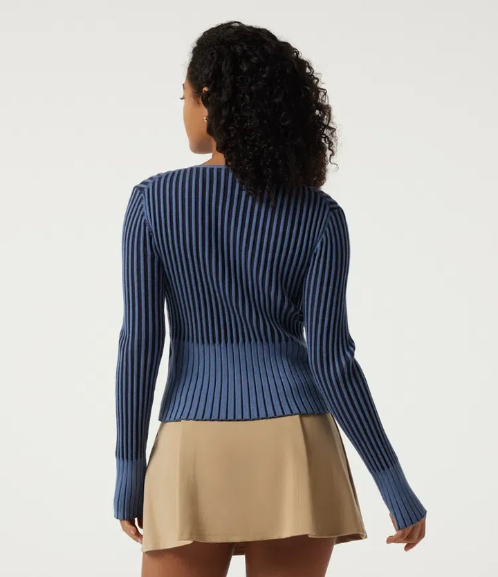 Ribbed Knit Round Neck Long Sleeve Slim Work Cardigan