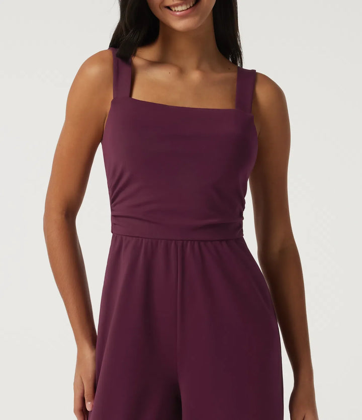 Square Neck Sleeveless Wide Leg Party Jumpsuit with Pockets and Built-in Bra - Easy Peezy Edition