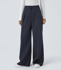 High Waisted Zipper Pocket Wide Leg Baggy Striped Work Pants