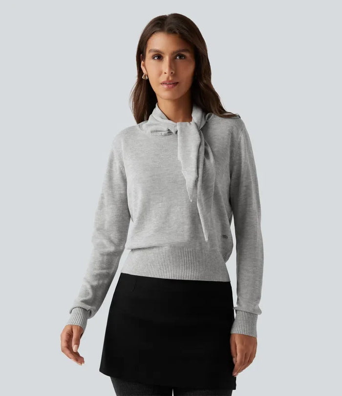 Scarf Tie Long Sleeve Casual Sweater