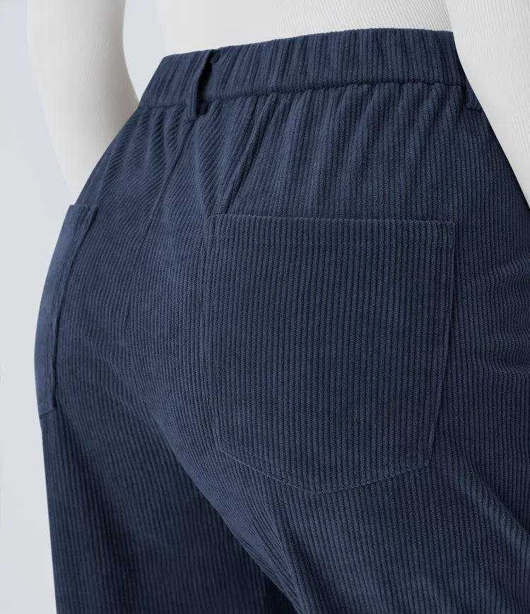 Mid Rise Zipper Pockets Corduroy Casual Joggers