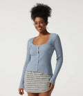 Ribbed Knit Square Neck Long Sleeve Casual Sweater
