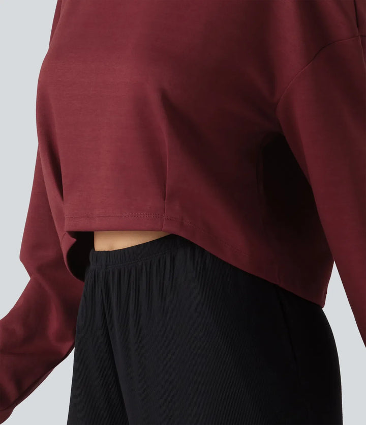 Boat Neck Long Sleeve Ruched Lounge Top