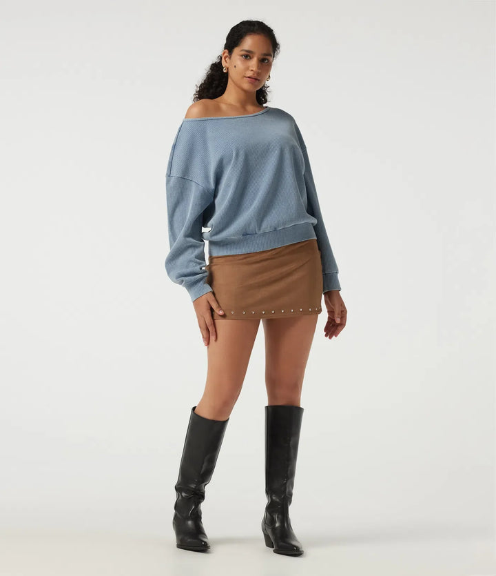 Boat Neck Batwing Long Sleeve Casual Sweatshirt