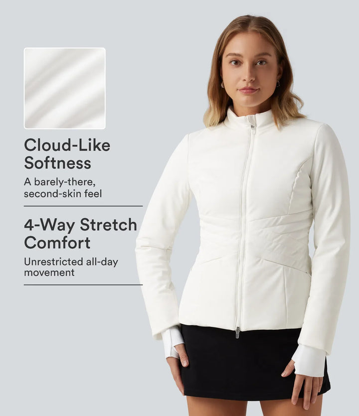 PuffFlex Long Sleeve Double Zipper Casual Padded Jacket with Pockets