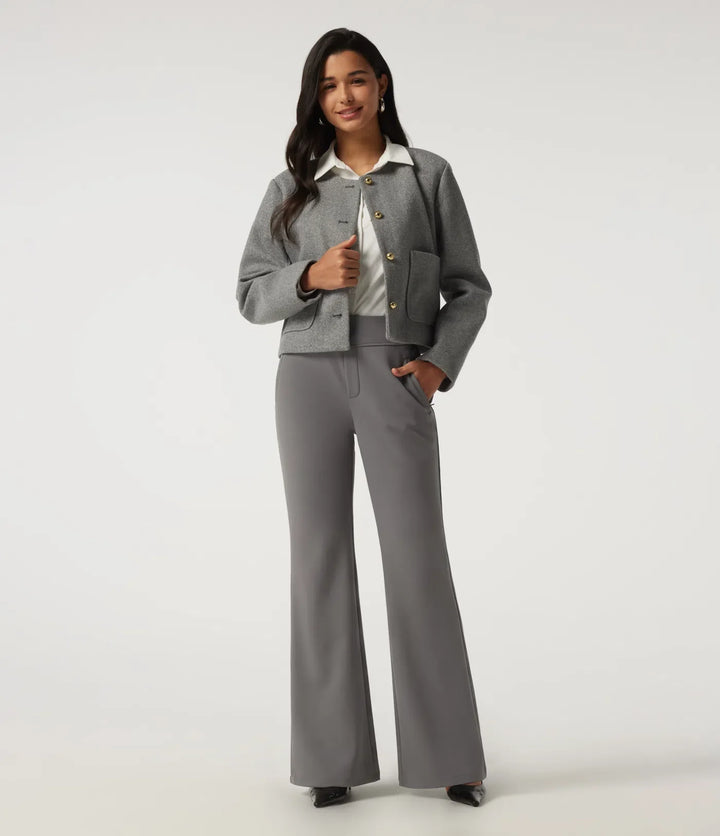 High Waisted Flare Fleece Work Pants with Pockets