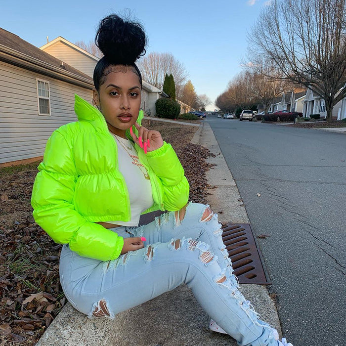 Madison | Glossy Faux Leather Cropped Puffer Jacket