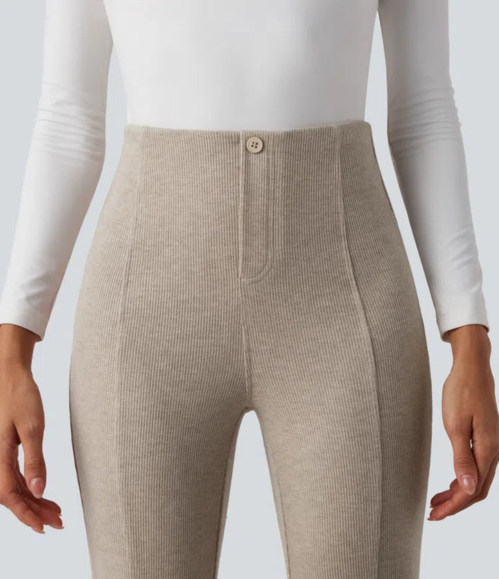 Ribbed High Waisted Tummy Control Casual Flare Pants