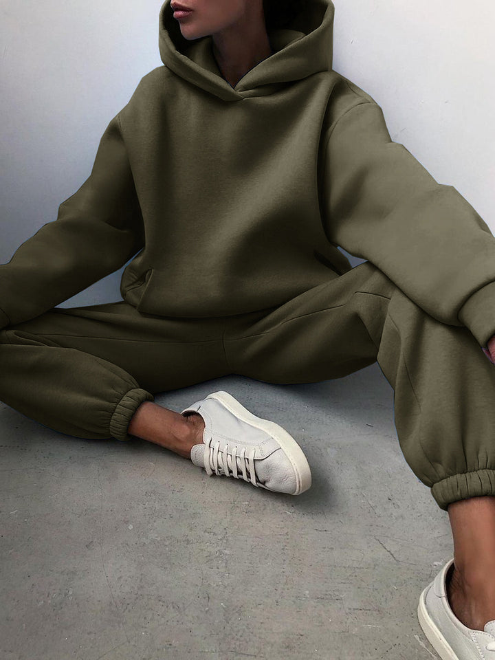 Woman in a matching hoodie sweatsuit