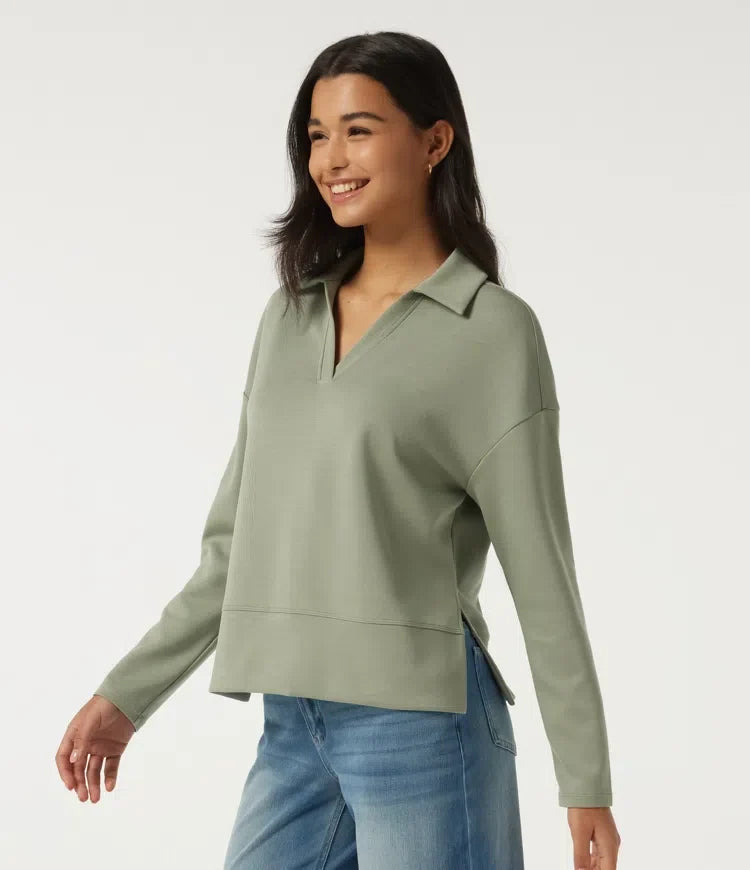 SpacerTek Lapel Long Sleeve Slit Hem Casual Sweatshirt