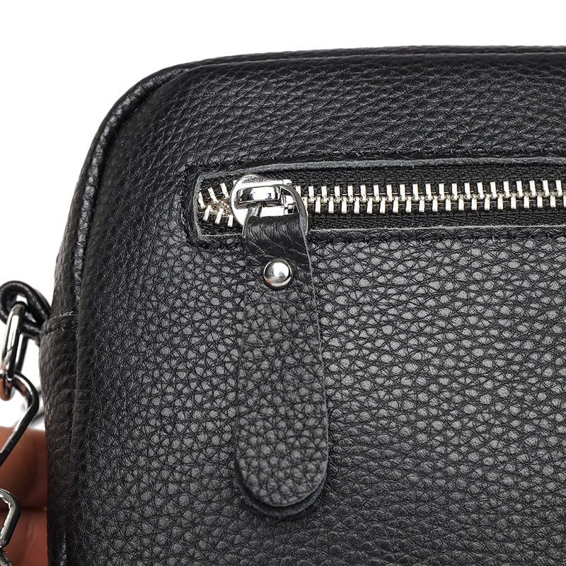Leather camera crossbody bag with wide strap