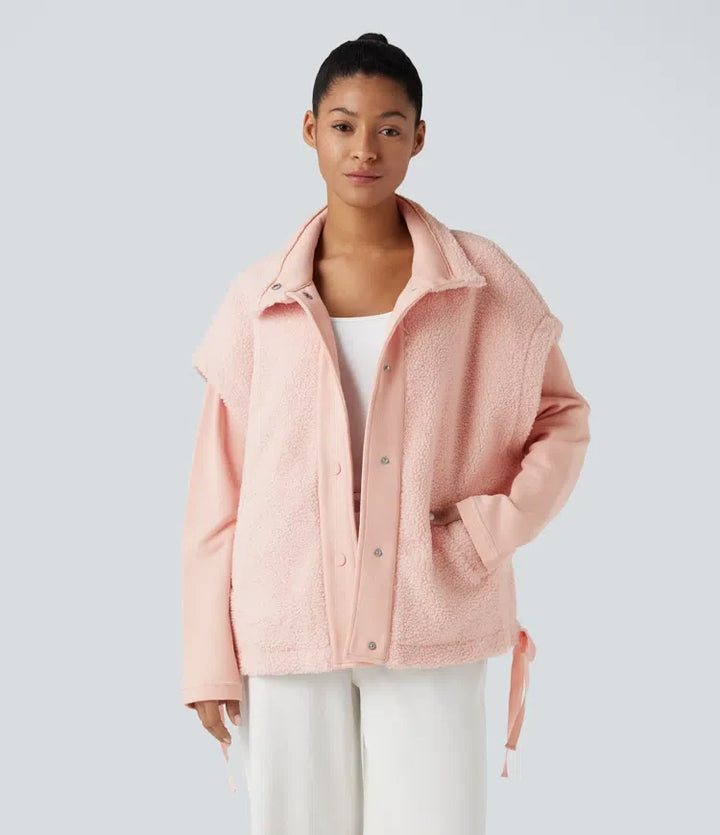 High-neck Knot 2-in-1 Casual Sherpa Jacket with Pockets