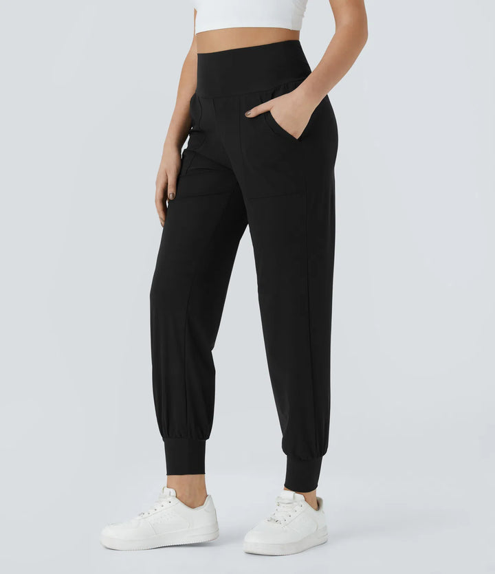 High Waisted Plain Side Pocket Casual Joggers