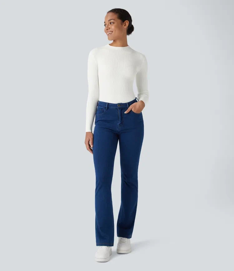 Ribbed Knit Round Neck Long Sleeve Casual Sweater