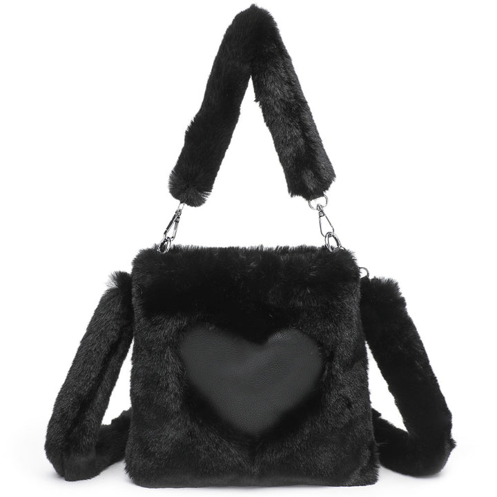 Fluffy pink heart shoulder bag