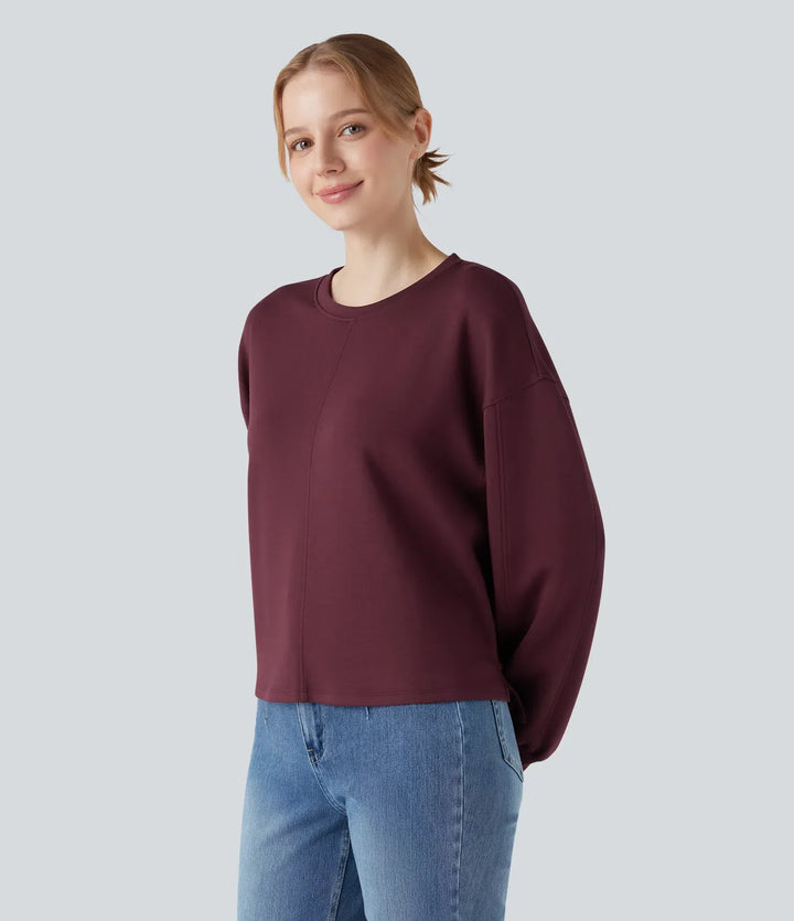 Round Neck Long Sleeve High Low Casual Sweatshirt