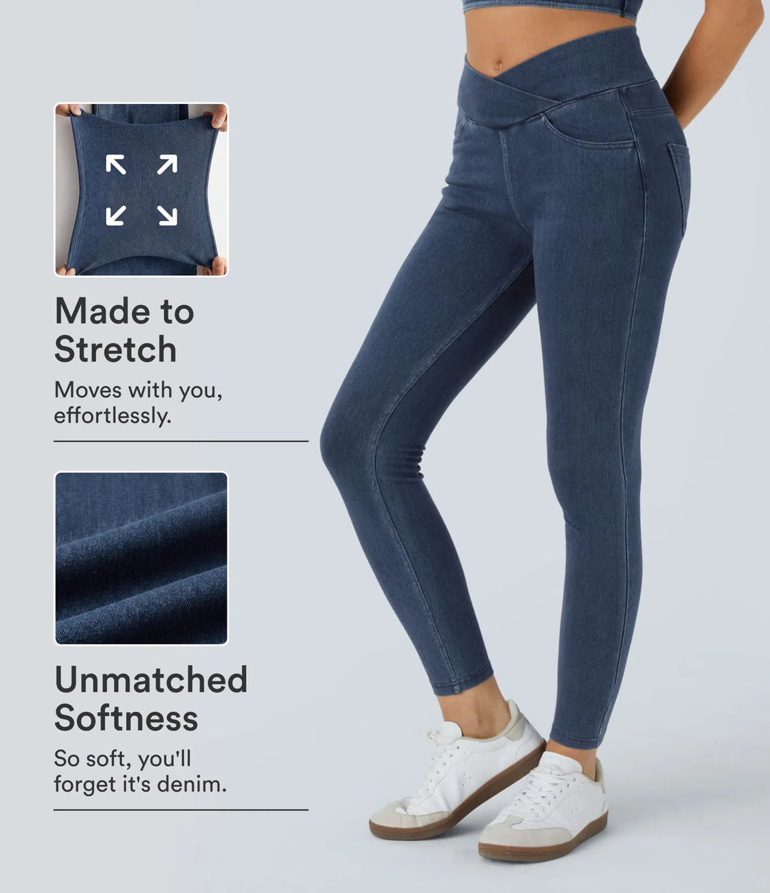Halara Flex High Waisted Crossover Pockets Denim Work Leggings