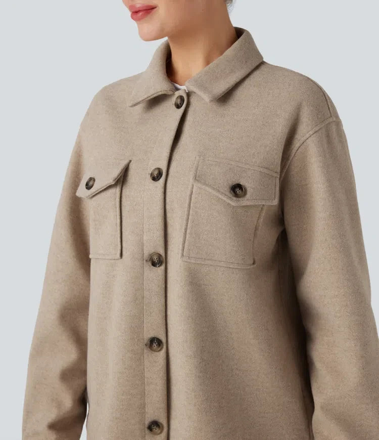 Long Sleeve Fleece Casual Jacket with Pockets