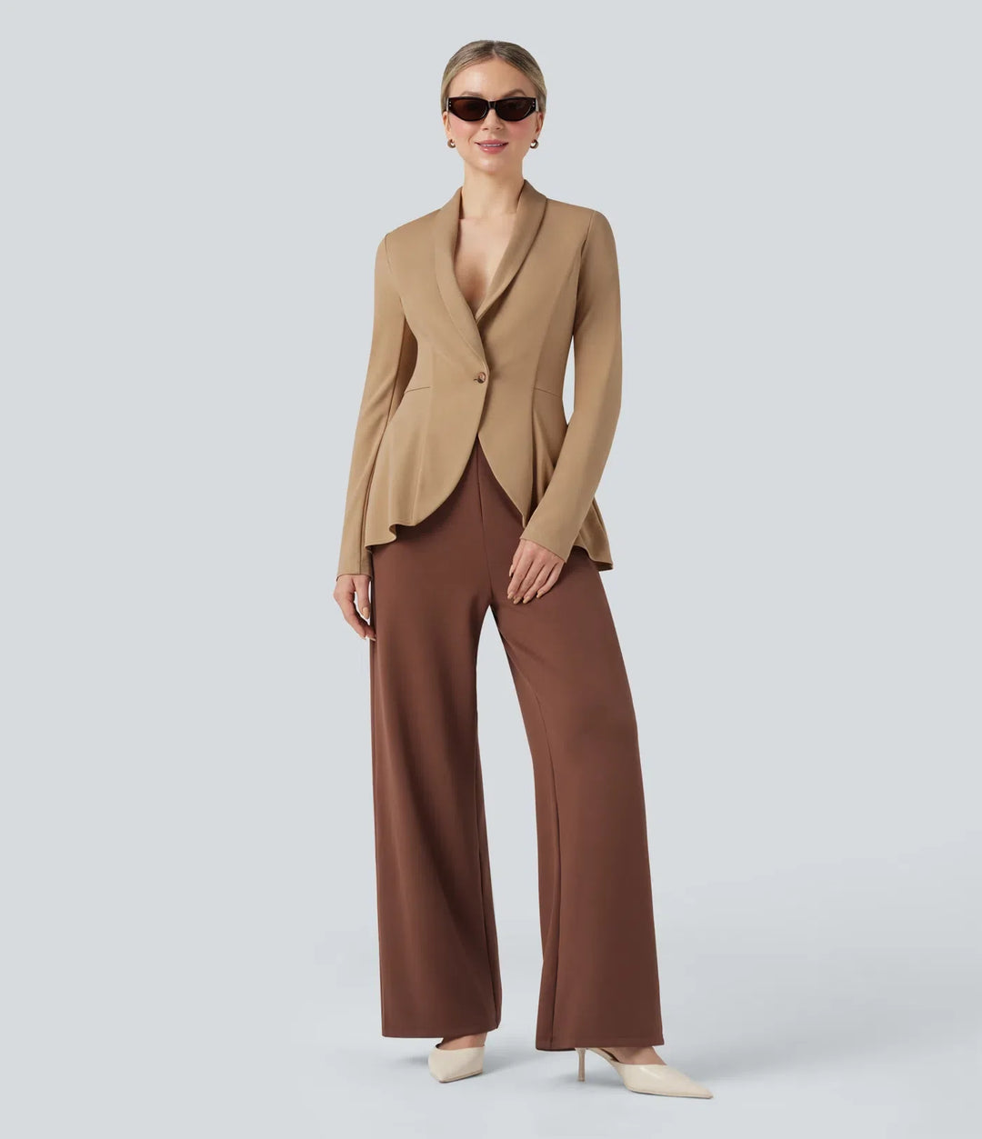 Halara Flex Shawl Collar Long Sleeve Ruffle Hem Work Coat