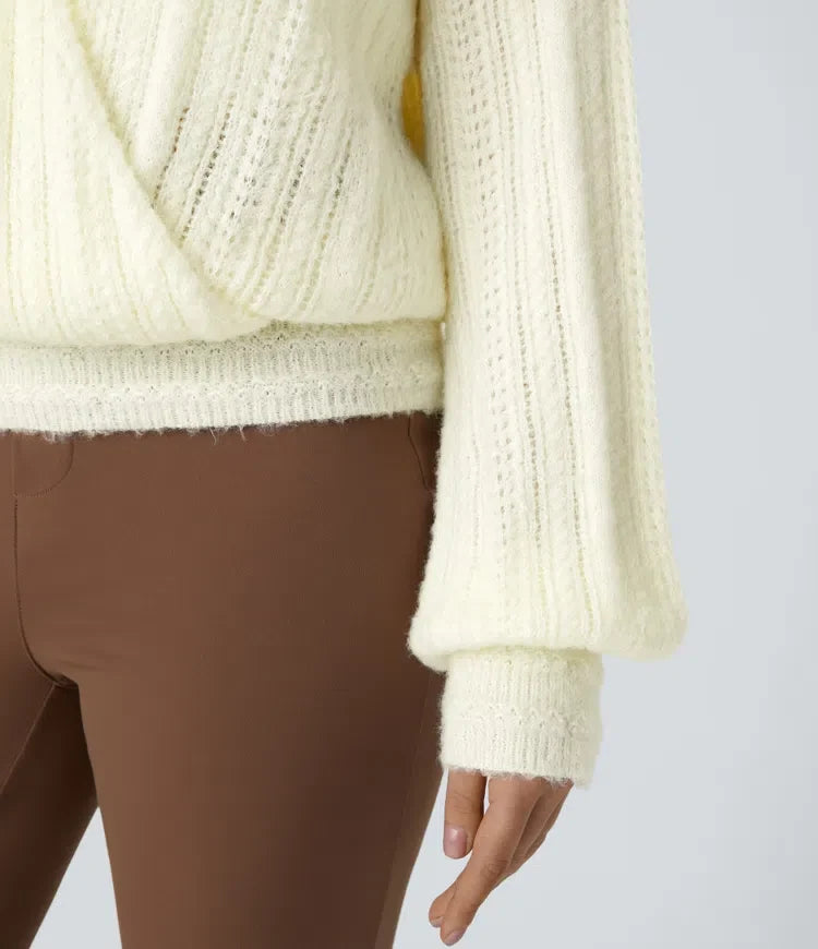 Sheer V Neck Long Sleeve Work Sweater-Front and Back Wearable