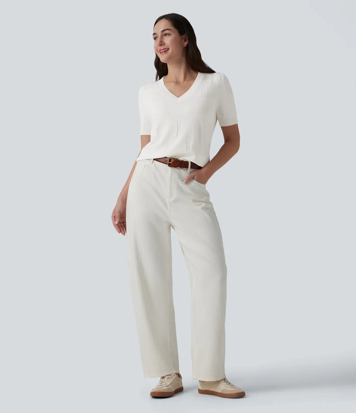 V-neck Short Sleeve Casual Sweater