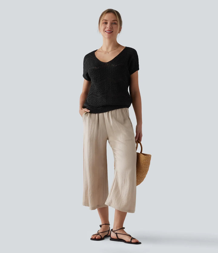 V Neck Short Sleeve Sweater
