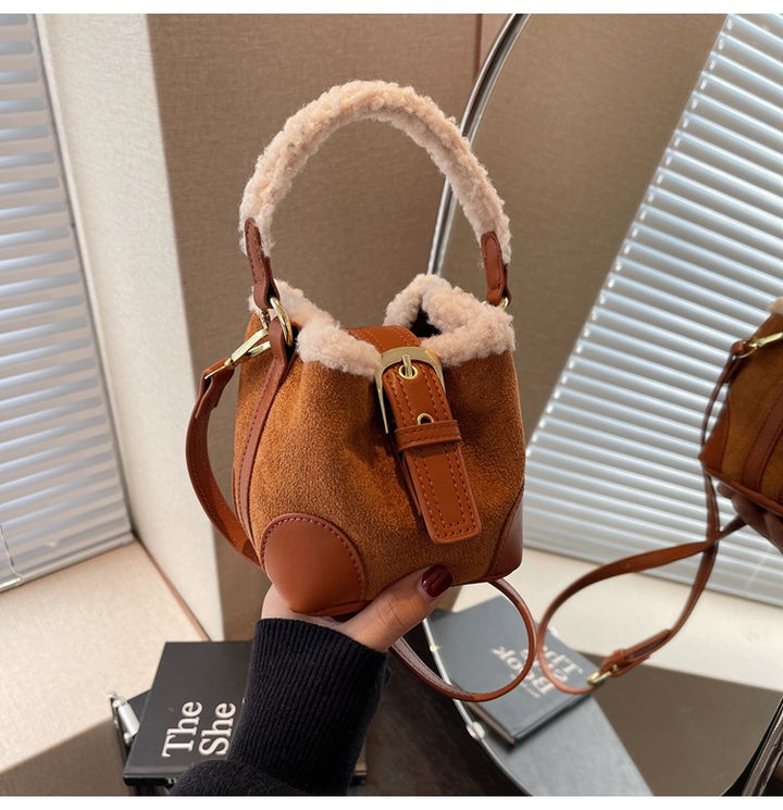 Small fluffy bucket crossbody bag