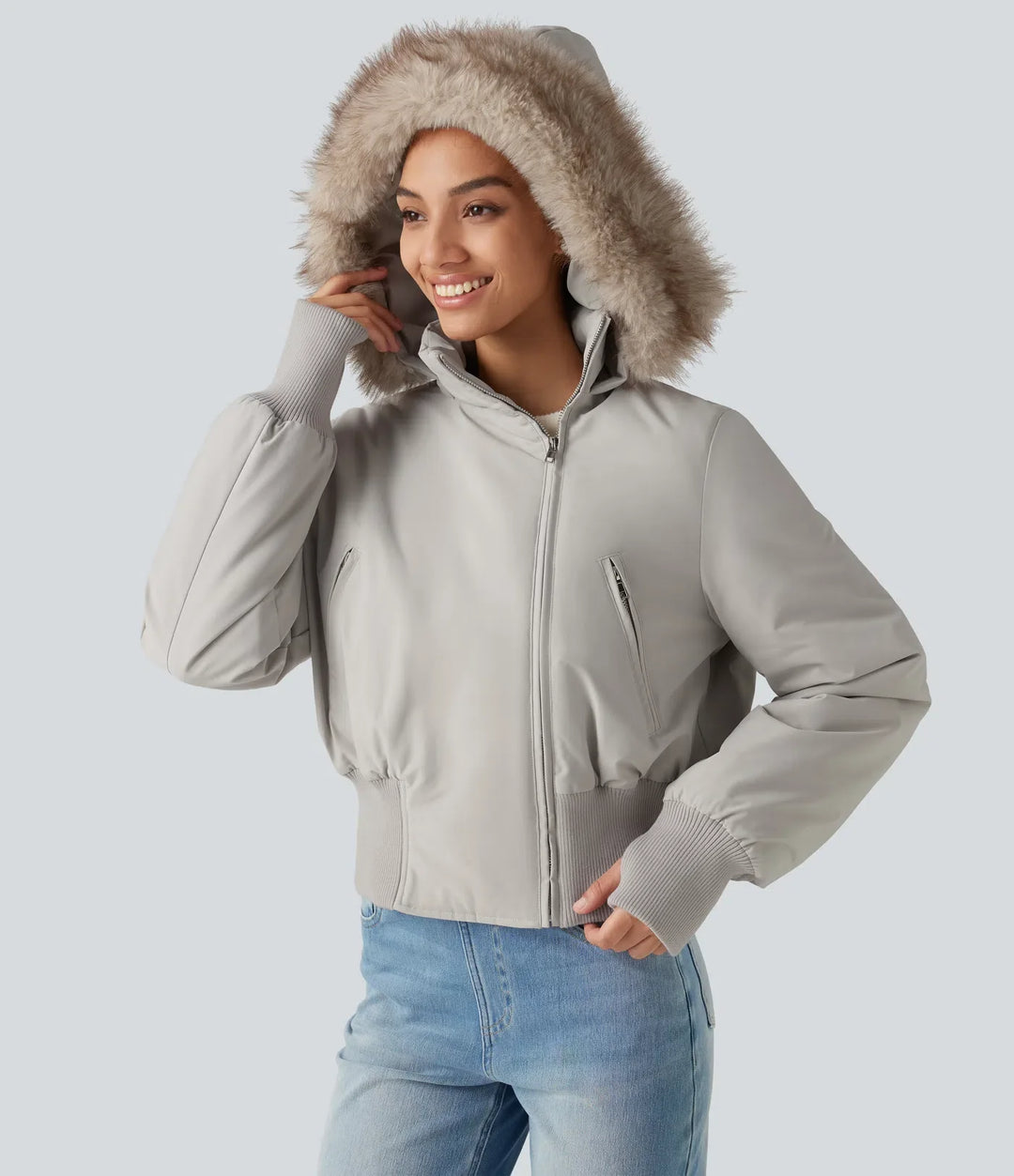 Hooded Long Sleeve Casual Padded Jacket with Pockets and Thumbholes