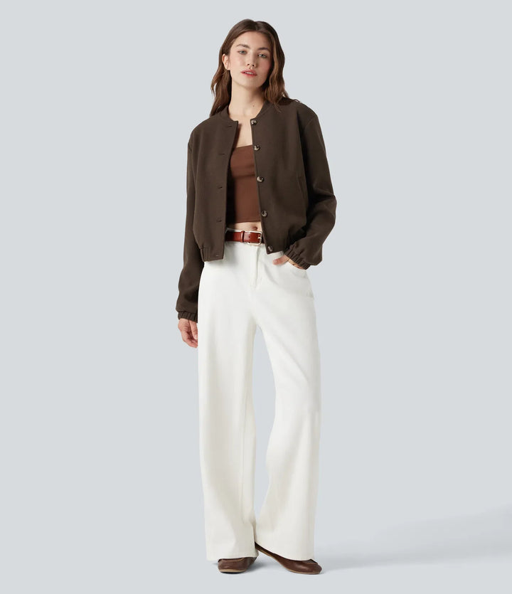 Crossover Back Long Sleeve Fleece Casual Jacket with Pockets