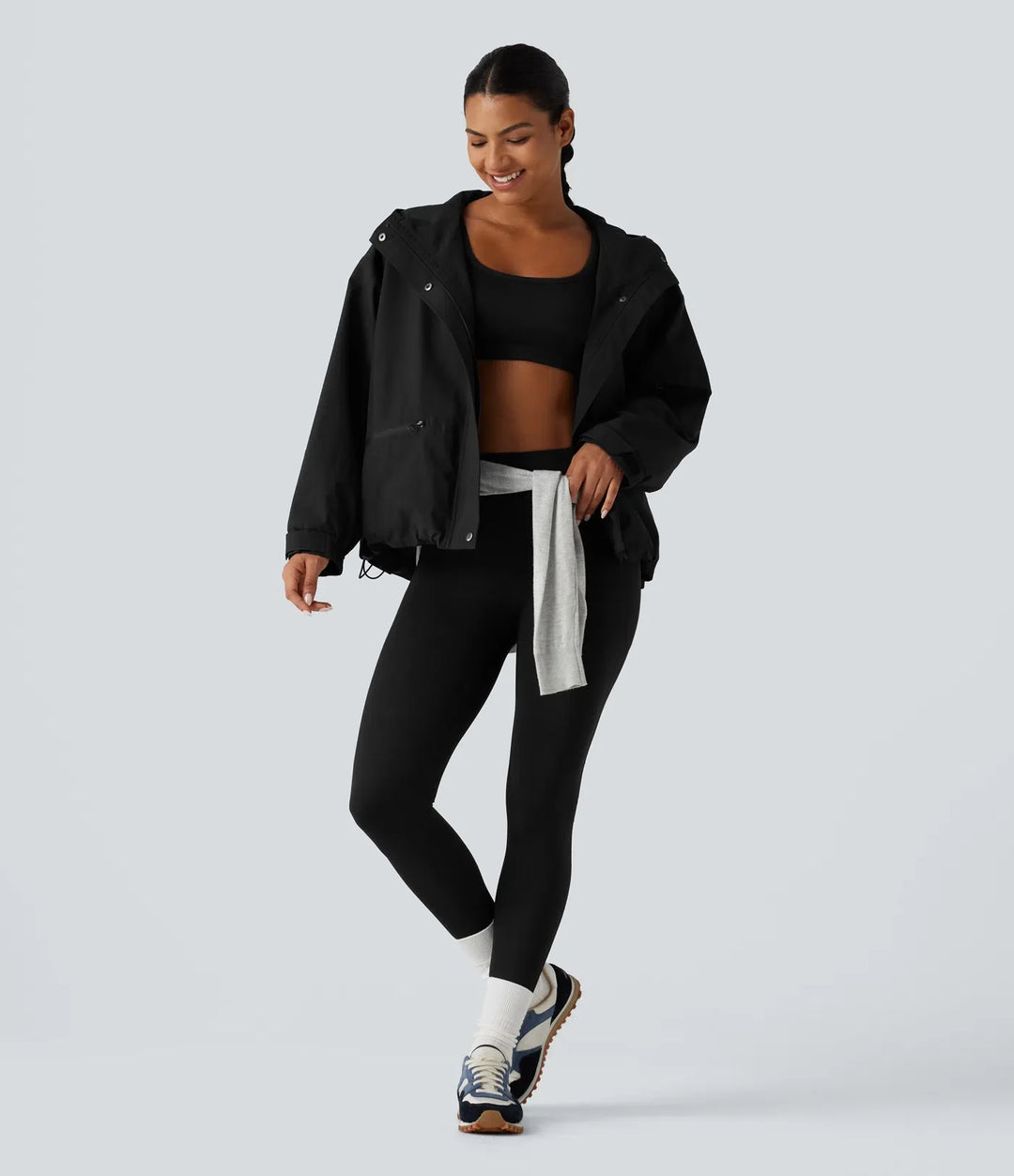 Hooded Drawstring Long Sleeve Casual Jacket with Pockets