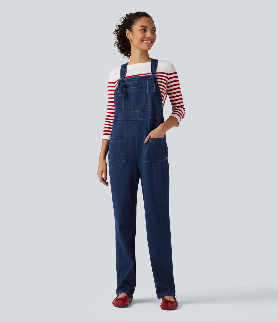 Halara Flex Denim Square Neck Sleeveless Tapered Casual Jumpsuit with Pockets