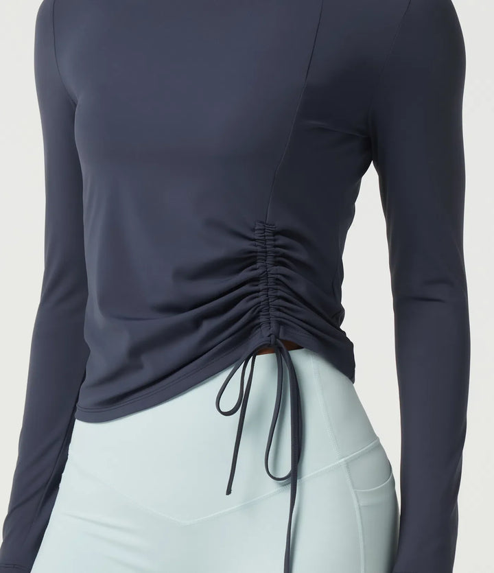 SoftlyZero Airy Round Neck Long Sleeve Ruched InstantCool Yoga Sports Top