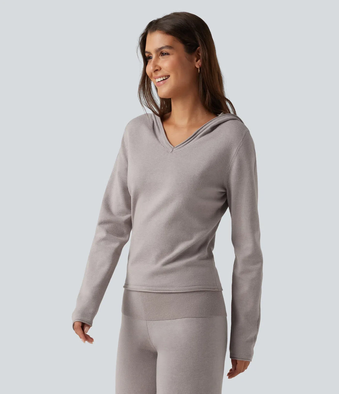 Hooded Long Sleeve Rolled Hem Lounge Sweater