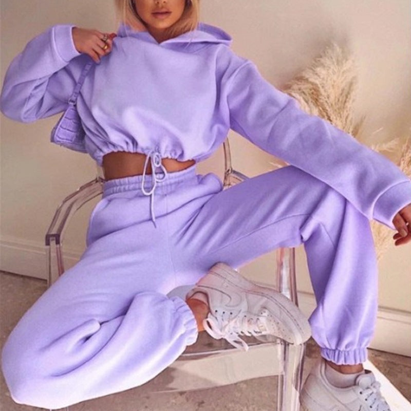 Woman in cropped hoodie and jogger set