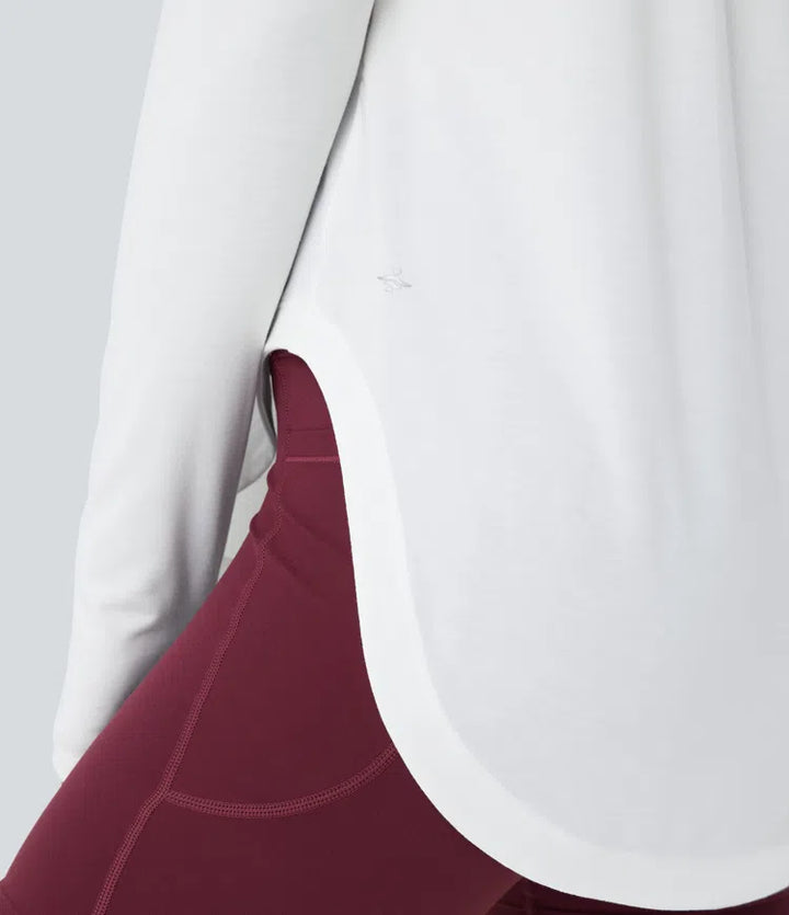 One Shoulder Long Sleeve Thumb Hole Curved Hem High Low Quick Dry Yoga Sports Top