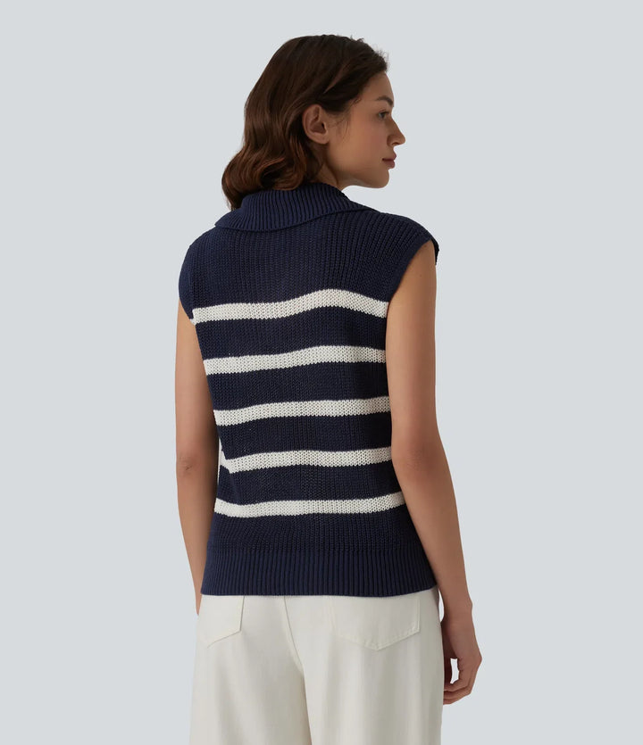 Half Zip Sleeveless Stripe Casual Sweater