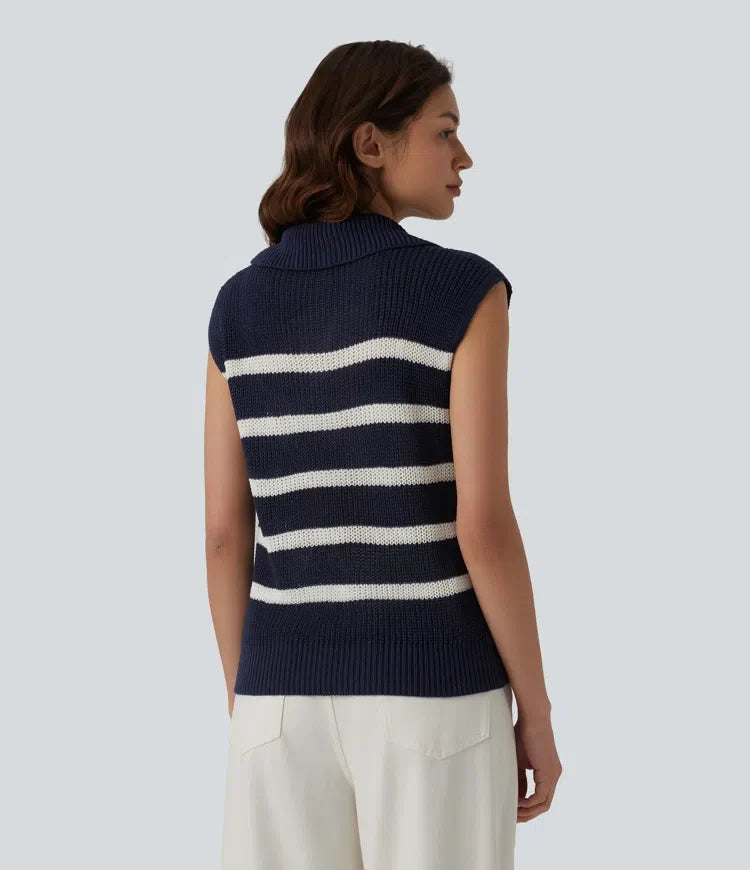 Half Zip Sleeveless Stripe Casual Sweater