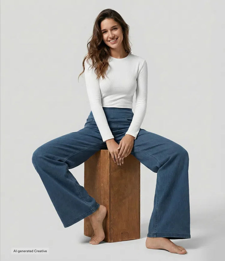 Halara Flex High Waisted Pockets Wide Leg Loose Work Jeans