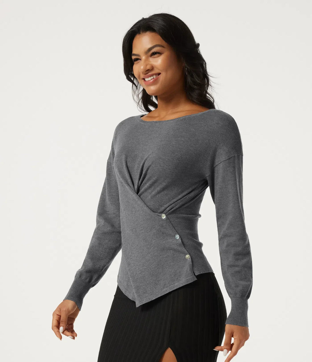 Boat Neck Long Sleeve Asymmetric Casual Sweater