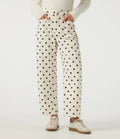Mid Rise Barrel Leg Polka Dot Corduroy Casual Pants with Pockets