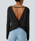 SpacerTek Backless Twisted Long Sleeve Thumb Holes Casual Sweatshirt with Pockets