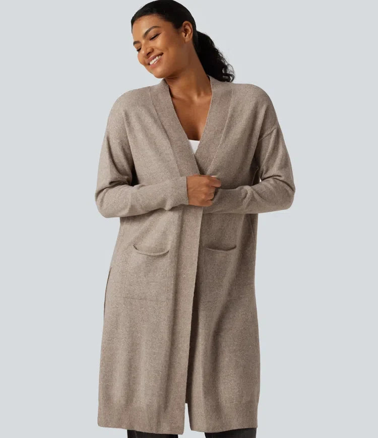 Long Sleeve Open Front Casual Cardigan with Pockets